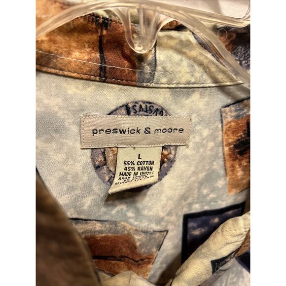 Preswick & Moore Vintage Men’s L Short Sleeve Button Down Cotton Blend Shirt - Picture 14 of 16